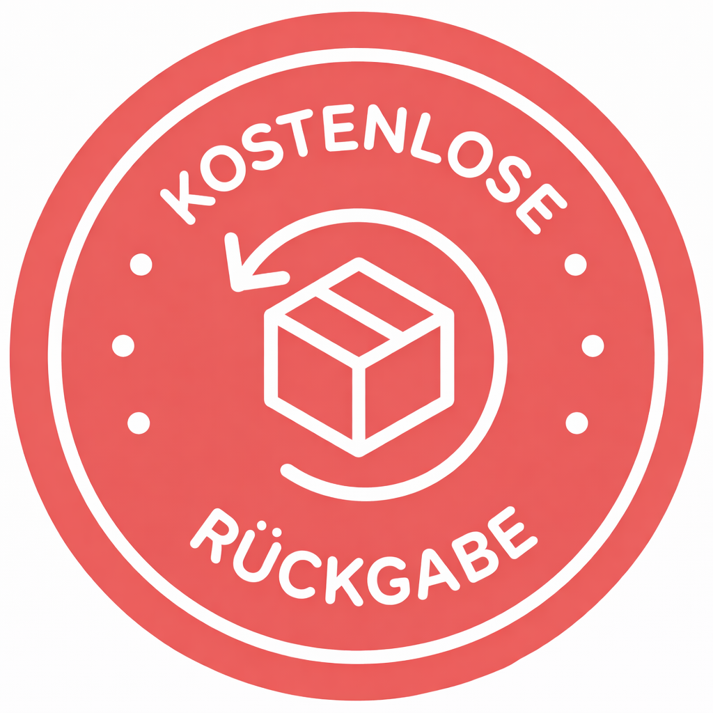 Red circular badge with package icon and German text