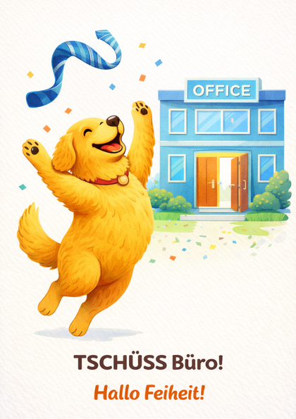 Happy dog leaping in front of an office building