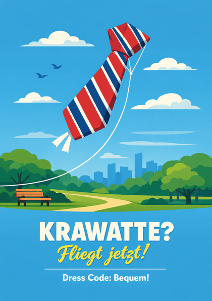 Tie-shaped kite flying over a park