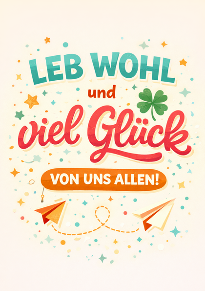 Farewell greeting card with clover and paper planes