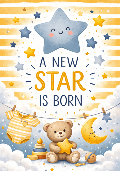 Illustrated baby greeting card with smiling star