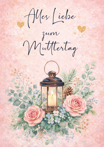Mother's Day card with lantern and roses