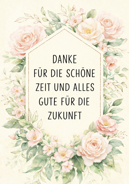 Greeting card with roses and German thank-you message