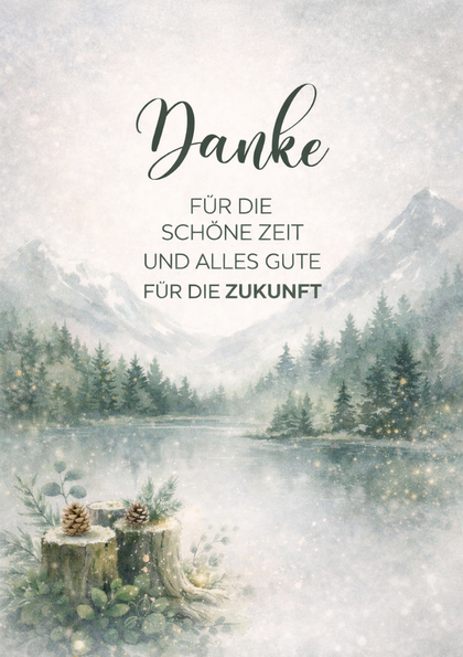 Wintry lake and mountains with 'Danke' greeting