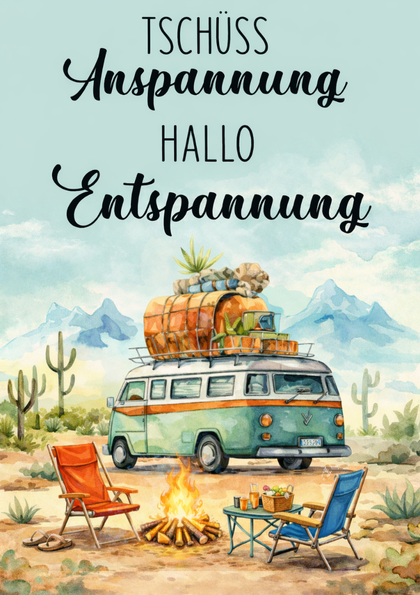 Camper scene with campfire and two chairs