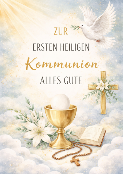 Communion card with chalice, dove and cross