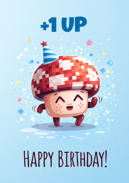Cute pixel mushroom birthday character