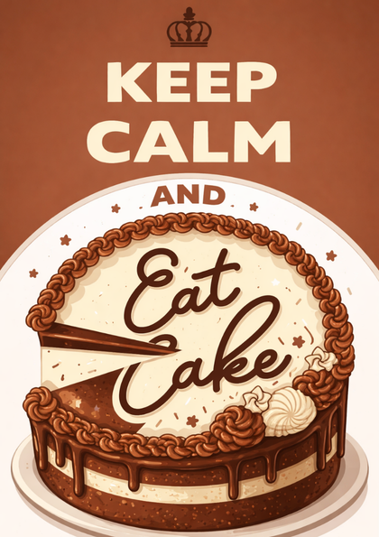 Chocolate cake illustration with 'Keep Calm and Eat Cake'