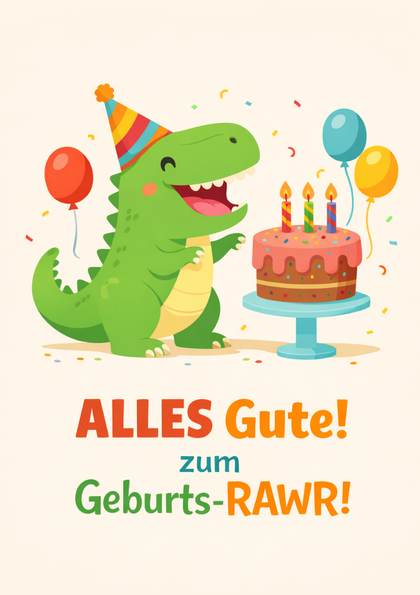 Green cartoon dinosaur with birthday cake
