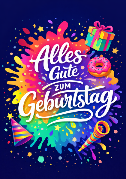 Colorful birthday card with German greeting