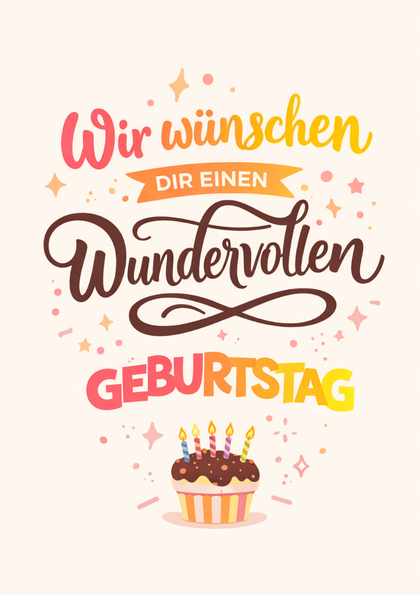 Colorful German birthday greeting with cupcake