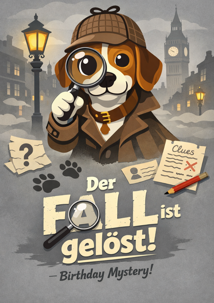 Cartoon dog detective with magnifying glass