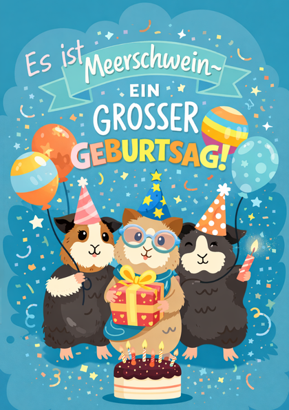 Birthday card with three party guinea pigs