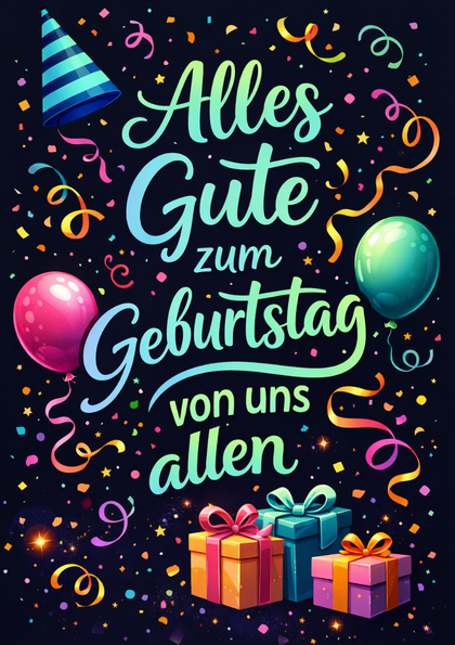 Birthday card with balloons and gifts