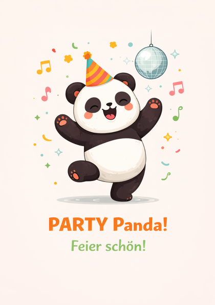 Happy panda wearing a party hat dancing