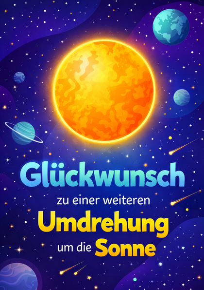Birthday card with sun and planets