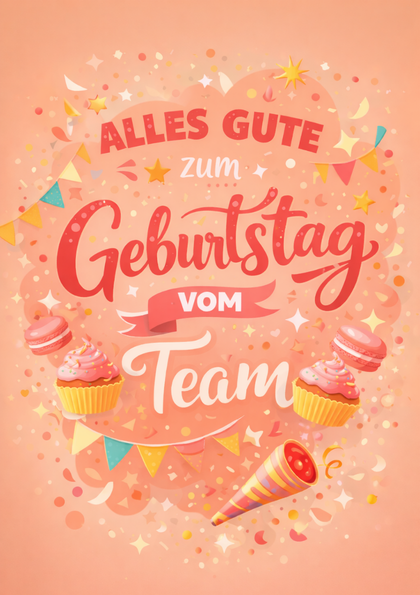 Pink birthday card with cupcakes and confetti