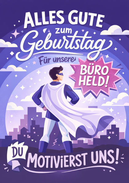 Birthday card with superhero office worker