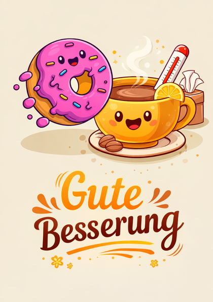 Smiling cup of hot drink and pink donut illustration