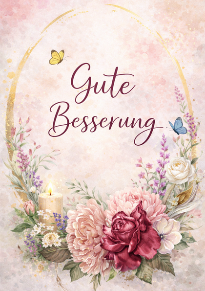 Get-well card with floral wreath and candle