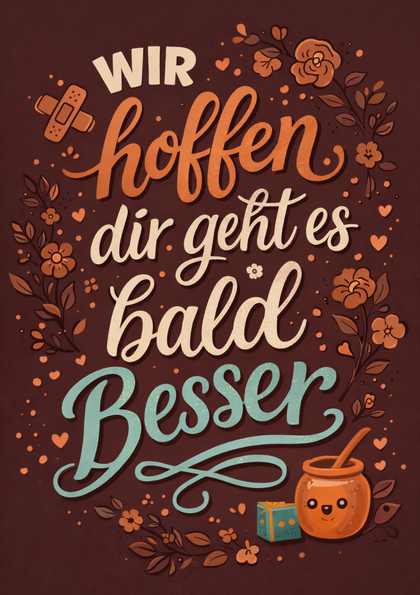 Get-well greeting card with decorative lettering