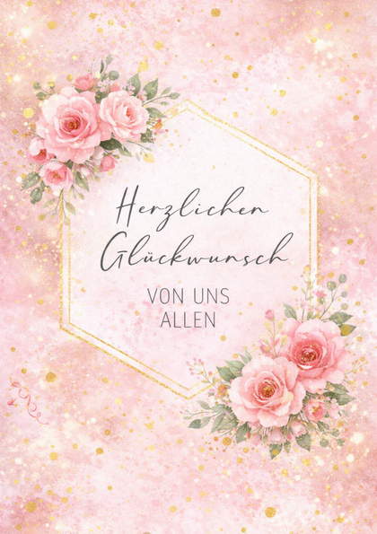 Pink floral greeting card with roses