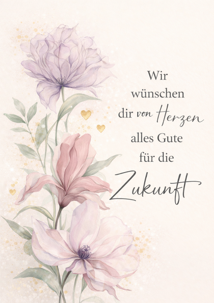 Greeting card with pastel watercolor flowers and text