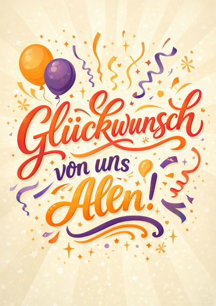 Congratulatory card with balloons and confetti