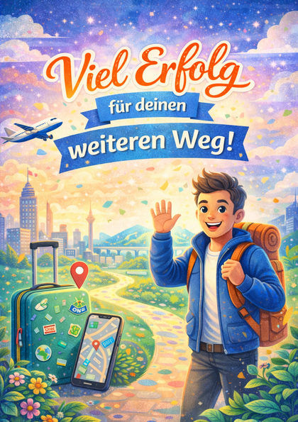 Traveler waving with backpack, suitcase and map