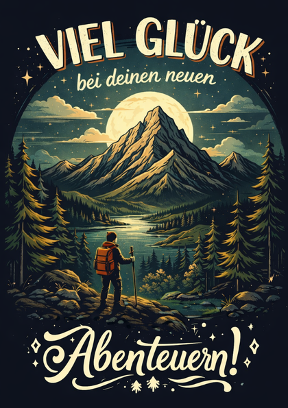 Hiker overlooking moonlit mountain lake