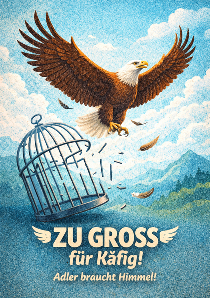 Eagle breaking free from a shattered cage