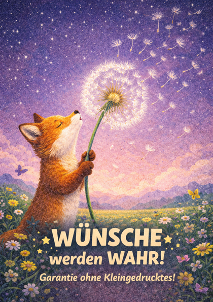 Fox holding a dandelion under a starry sky