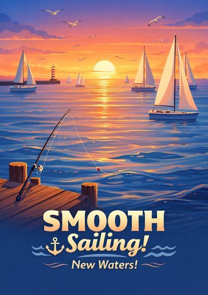 Sailboats at sunset with dock and fishing rod