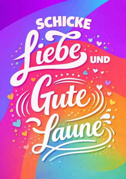 Rainbow greeting card with cheerful German lettering