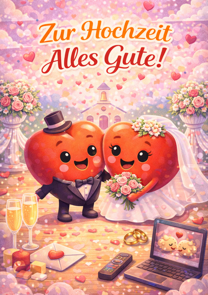 Wedding greeting card with heart bride and groom