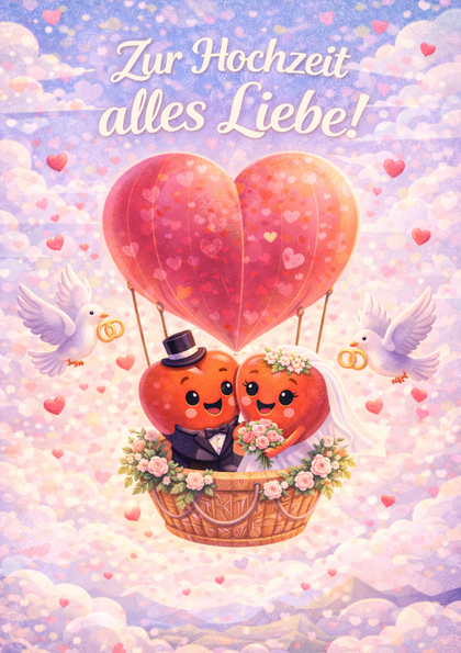 Heart-shaped hot-air balloon wedding card