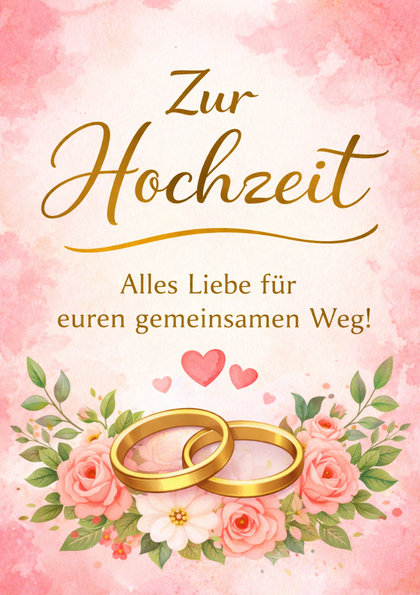 Wedding card with rings and roses