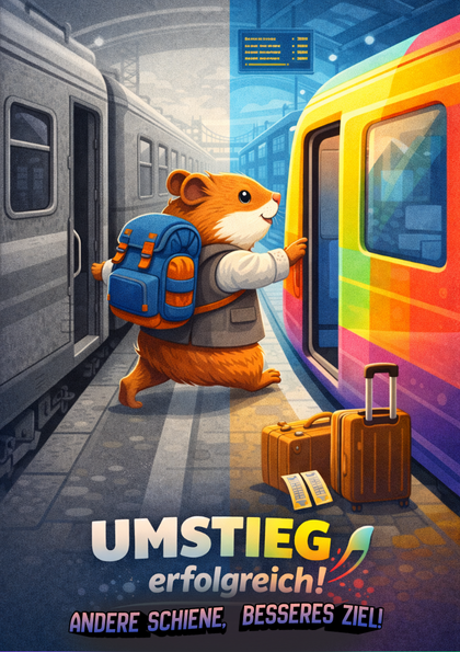 Hamster boarding a colorful train at a station