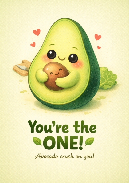 Cute avocado hugging its seed with small hearts