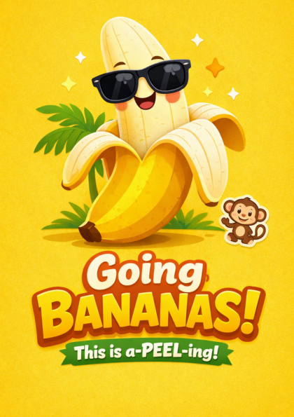 Smiling peeled banana wearing sunglasses