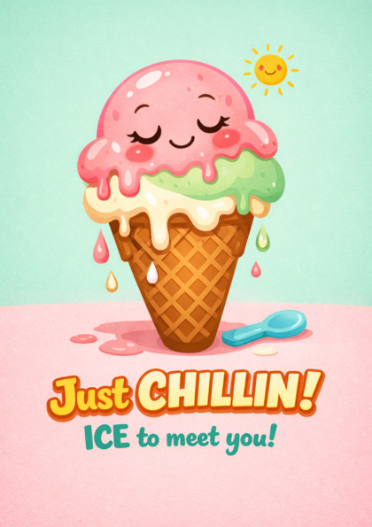 Smiling melting ice cream cone illustration