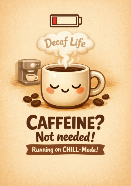 Smiling decaf coffee cup illustration