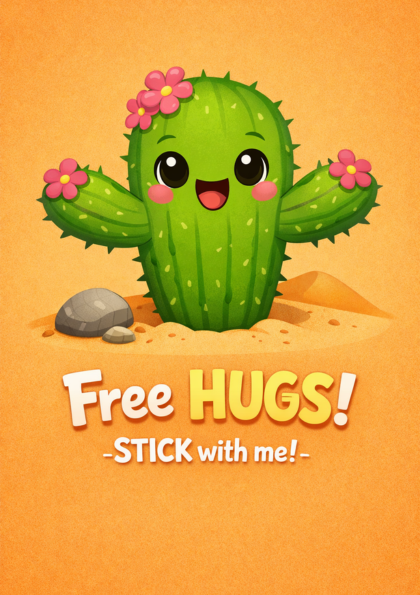 Smiling cartoon cactus with flowers and open arms