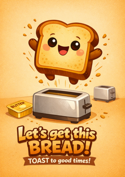 Cute smiling toast jumping out of a toaster
