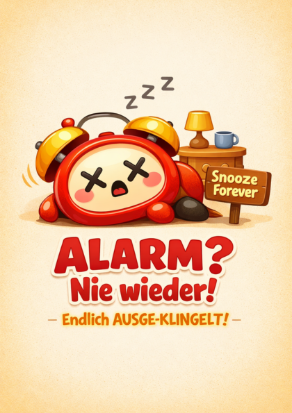 Sleeping cartoon alarm clock with snooze sign