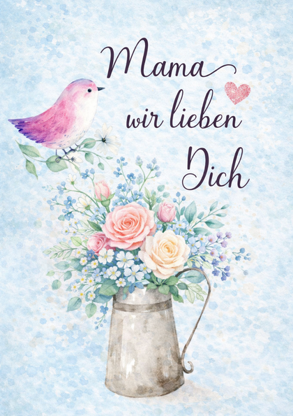 Floral greeting card with bird