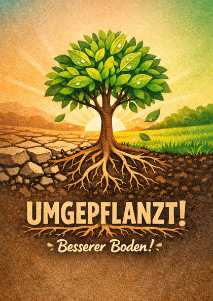 Tree with roots between dry and fertile soil
