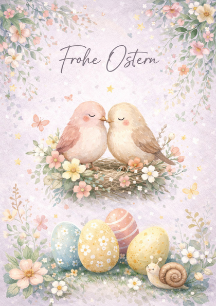 Easter card with two birds in a nest