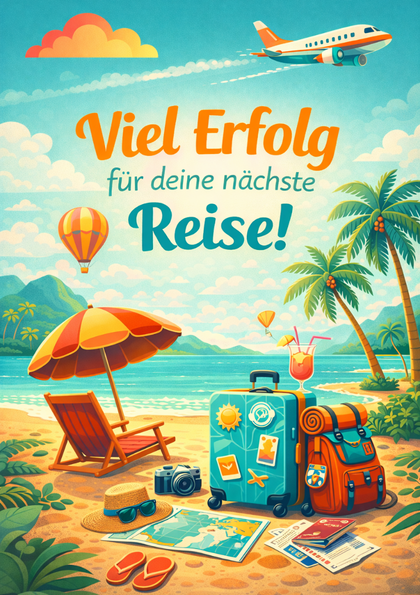 Colorful beach scene with travel gear