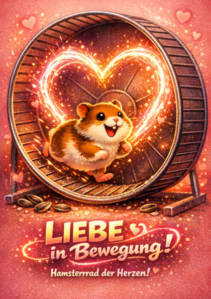 Hamster running in wheel with glowing heart